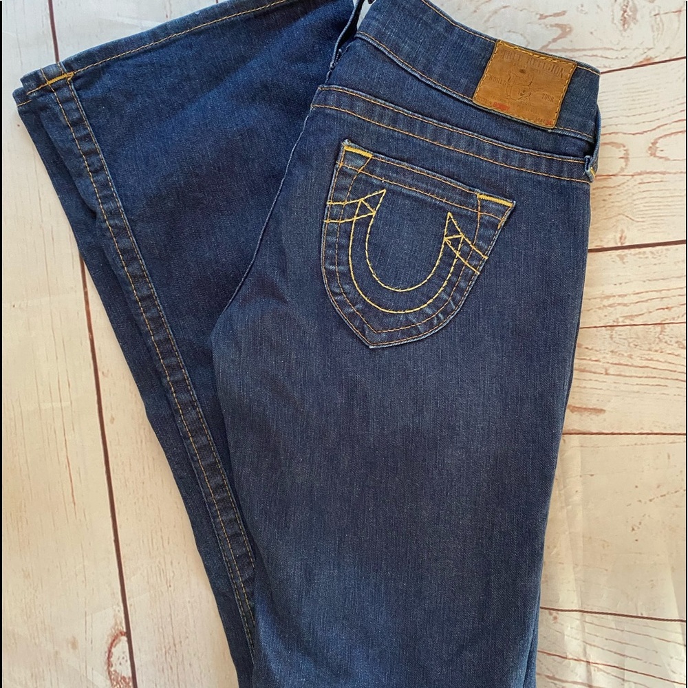 WOMENS TRUE RELIGION BOBBY DARK WASH JEANS 28 x 34